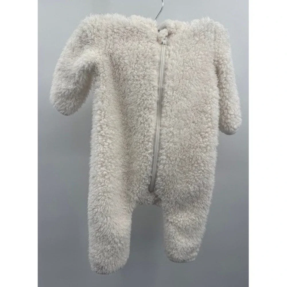 Pottery Barn Kids Ivory Reindeer Sherpa One-Piece Fleece SZ 6-12mo Holiday Cozy